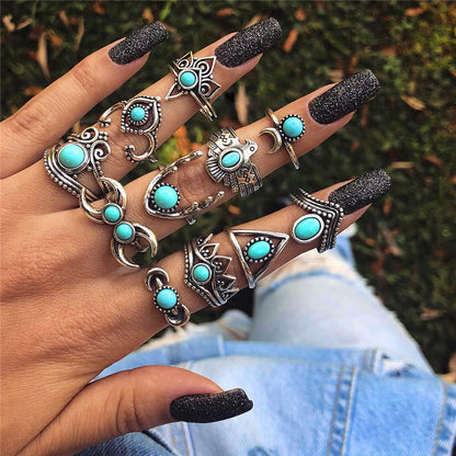 Punk Star Moon Butterfly Alloy Plating Inlay Artificial Diamond Turquoise Rhinestones Gold Plated Silver Plated Women's Rings