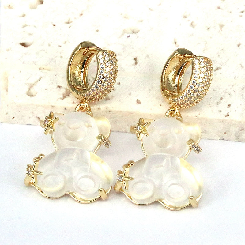 1 Pair Cute Bear Plating Inlay Copper Zircon 18k Gold Plated Drop Earrings