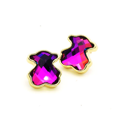 European And American Entry Lux Cute Colorful Zircon Bear Ear Studs Temperament Korean Crystal Earrings Ins Fashion And Personalized Earrings