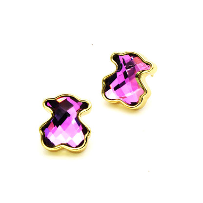 European And American Entry Lux Cute Colorful Zircon Bear Ear Studs Temperament Korean Crystal Earrings Ins Fashion And Personalized Earrings