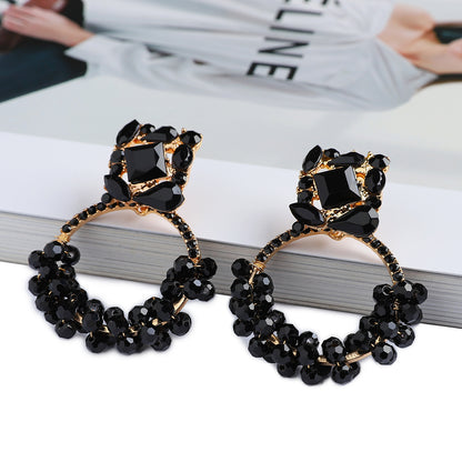 1 Pair Elegant Retro Round Beaded Plating Inlay Zinc Alloy Rhinestones Drop Earrings