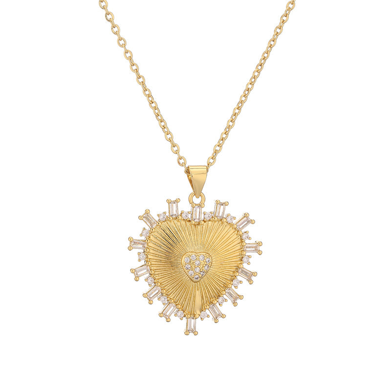 Ig Style Simple Style Heart Shape Copper Plating Inlay Zircon Gold Plated Pendant Necklace