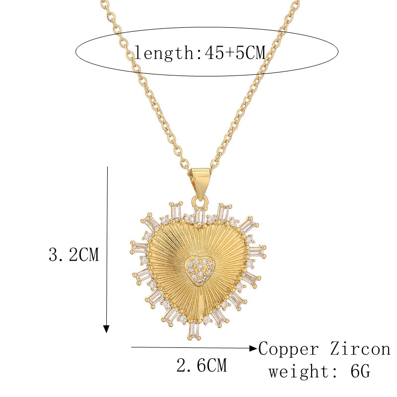 Ig Style Simple Style Heart Shape Copper Plating Inlay Zircon Gold Plated Pendant Necklace