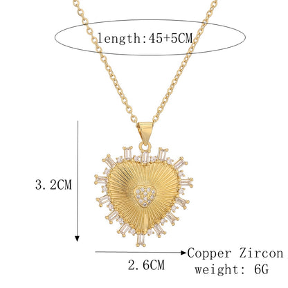 Ig Style Simple Style Heart Shape Copper Plating Inlay Zircon Gold Plated Pendant Necklace