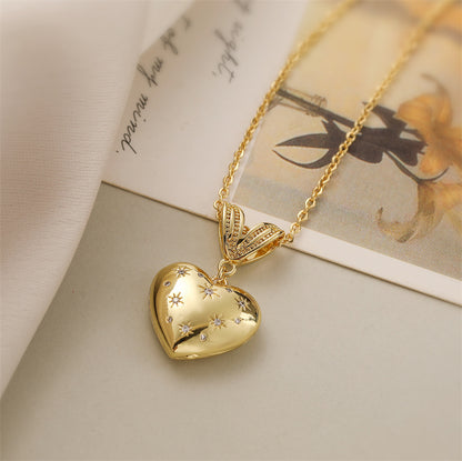 Ig Style Simple Style Heart Shape Copper Plating Inlay Zircon Gold Plated Pendant Necklace