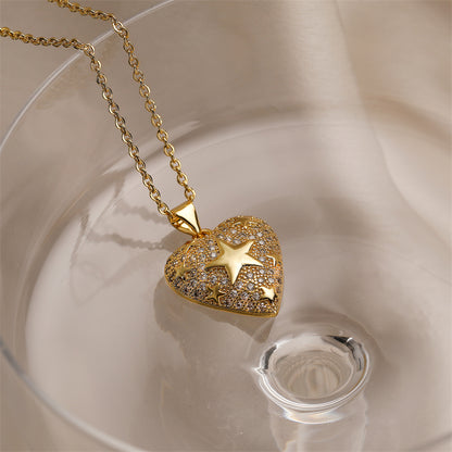 Ig Style Simple Style Heart Shape Copper Plating Inlay Zircon Gold Plated Pendant Necklace