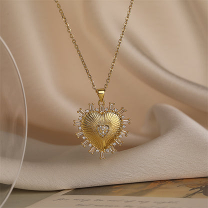 Ig Style Simple Style Heart Shape Copper Plating Inlay Zircon Gold Plated Pendant Necklace