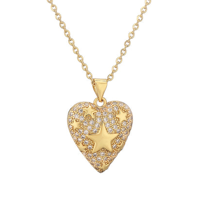 Ig Style Simple Style Heart Shape Copper Plating Inlay Zircon Gold Plated Pendant Necklace