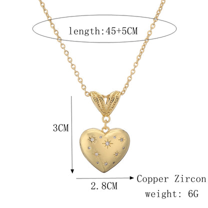 Ig Style Simple Style Heart Shape Copper Plating Inlay Zircon Gold Plated Pendant Necklace