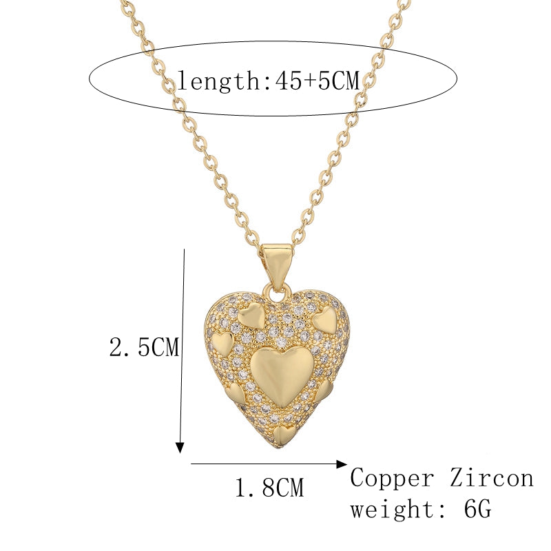 Ig Style Simple Style Heart Shape Copper Plating Inlay Zircon Gold Plated Pendant Necklace