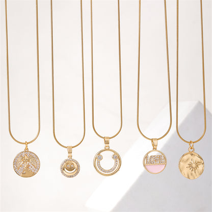 Ig Style Simple Style Round Smiley Face Stainless Steel Copper Plating Inlay Zircon Gold Plated Pendant Necklace