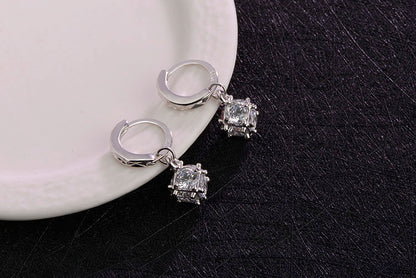 1 Pair Lady Round Plating Inlay Copper Zircon White Gold Plated Earrings