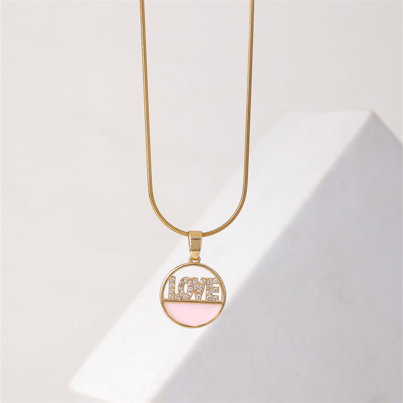 Ig Style Simple Style Round Smiley Face Stainless Steel Copper Plating Inlay Zircon Gold Plated Pendant Necklace