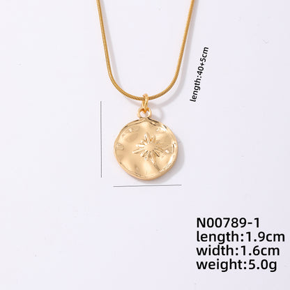 Ig Style Simple Style Round Smiley Face Stainless Steel Copper Plating Inlay Zircon Gold Plated Pendant Necklace