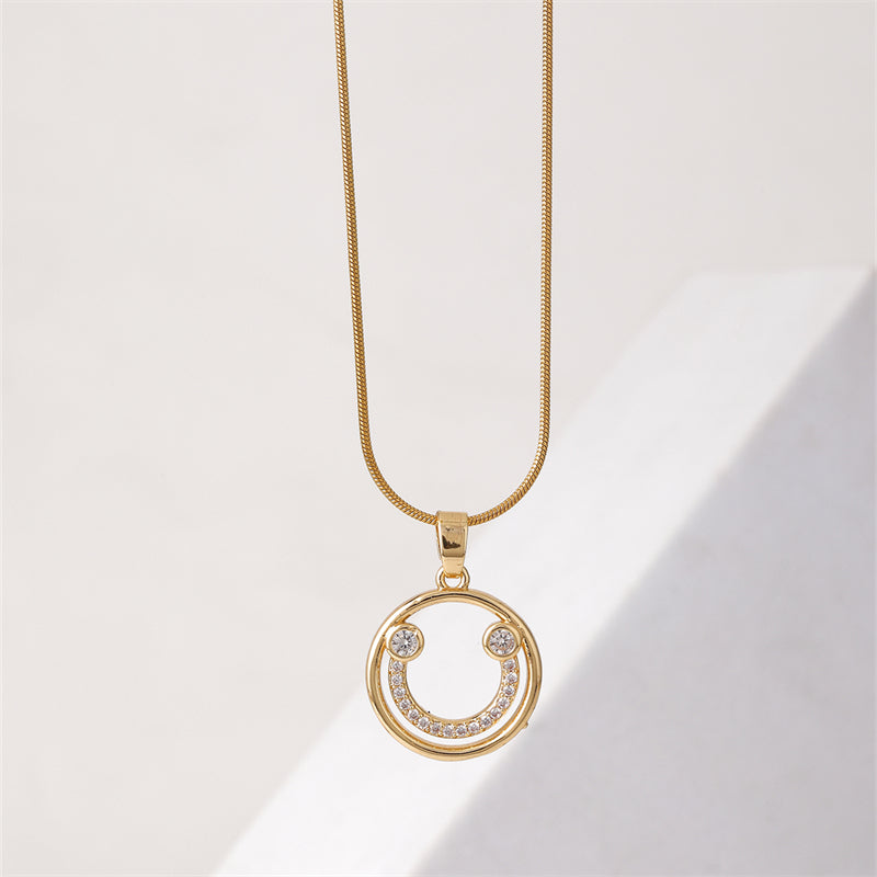 Ig Style Simple Style Round Smiley Face Stainless Steel Copper Plating Inlay Zircon Gold Plated Pendant Necklace