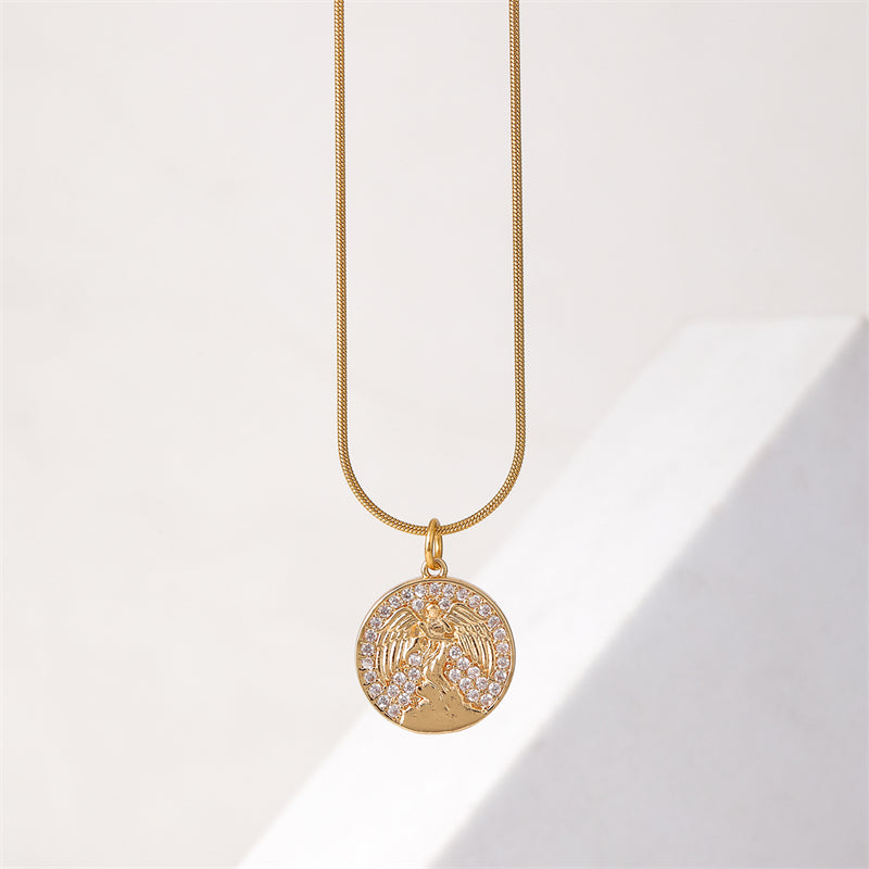 Ig Style Simple Style Round Smiley Face Stainless Steel Copper Plating Inlay Zircon Gold Plated Pendant Necklace