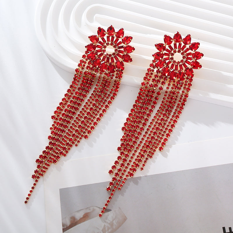 1 Pair Elegant Luxurious Tassel Flower Plating Inlay Alloy Rhinestones Gold Plated Drop Earrings