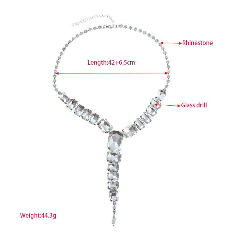 Elegant Shiny Square Alloy Inlay Rhinestones Glass Drill Women's Necklace