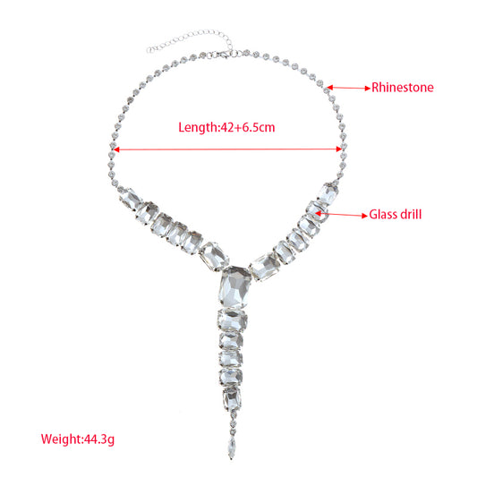 Elegant Shiny Square Alloy Inlay Rhinestones Glass Drill Women's Necklace