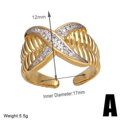 Wholesale Retro Simple Style Geometric Copper Plating Inlay 18K Gold Plated Zircon Rings