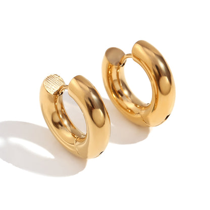 1 Pair Simple Style Round Plating Stainless Steel 18k Gold Plated Hoop Earrings