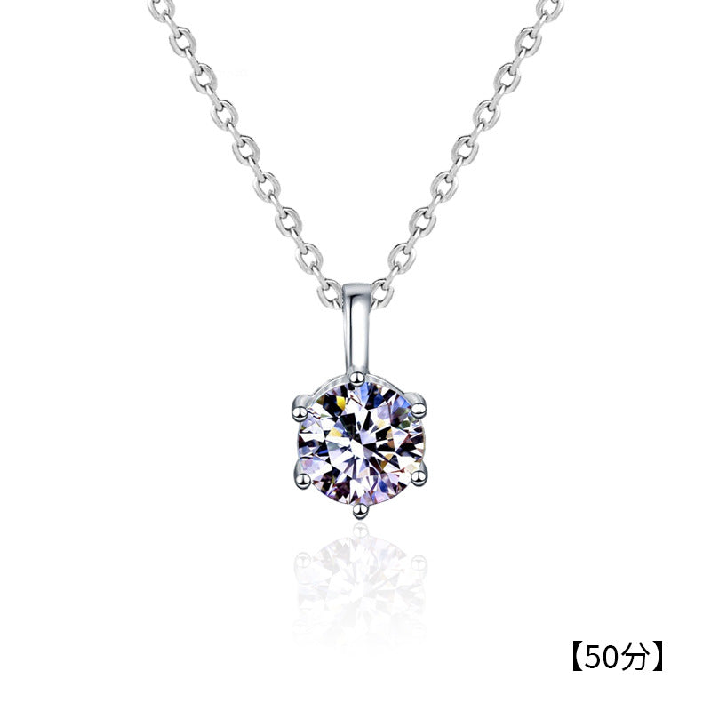 Simple Style Shiny Round Sterling Silver Gra Plating Inlay Moissanite Pendant Necklace