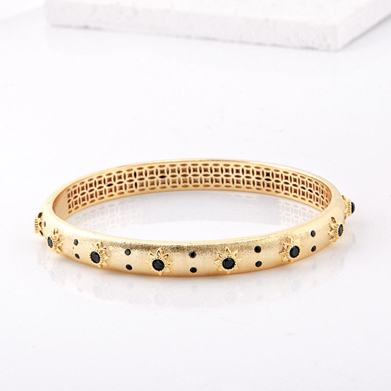 Retro Round Copper Plating Inlay Artificial Gemstones Bangle