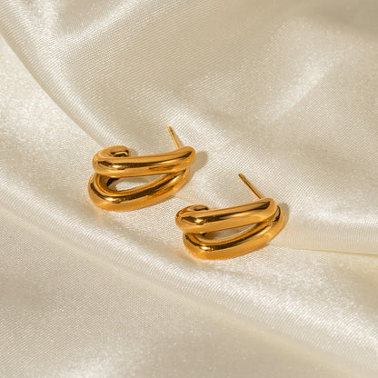 1 Pair Simple Style C Shape Plating Stainless Steel 18k Gold Plated Ear Studs