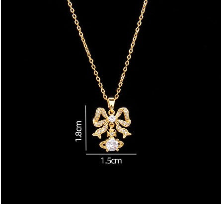 Sweet Planet Flower Bow Knot Copper Zircon Pendant Necklace In Bulk