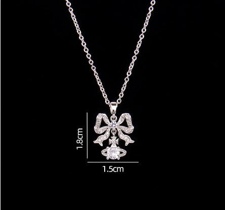 Sweet Planet Flower Bow Knot Copper Zircon Pendant Necklace In Bulk