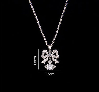 Sweet Planet Flower Bow Knot Copper Zircon Pendant Necklace In Bulk