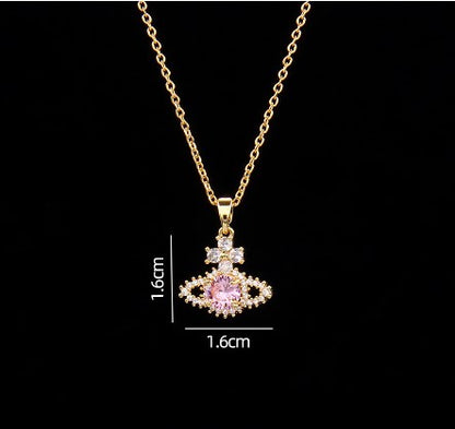 Sweet Planet Flower Bow Knot Copper Zircon Pendant Necklace In Bulk