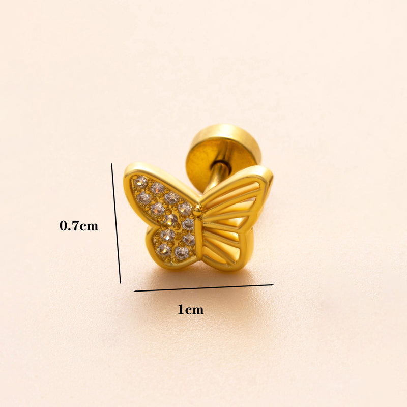 1 Piece Ear Cartilage Rings & Studs Simple Style Classic Style Heart Shape Snake Butterfly Copper Polishing Inlay Zircon 18K Gold Plated Ear Cartilage Rings & Studs