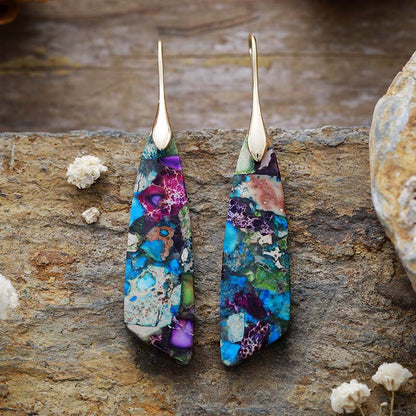 1 Pair Classic Style Color Block Patchwork Natural Stone Drop Earrings