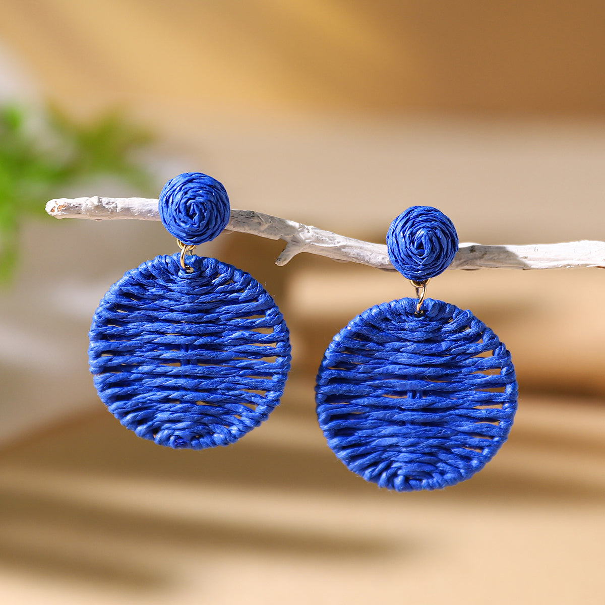 1 Pair Vacation Bohemian Round Braid Straw Rattan Drop Earrings