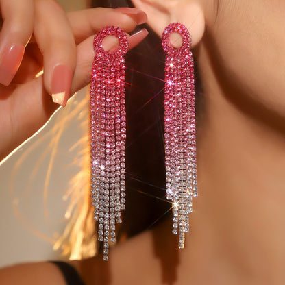 Glam Tassel Alloy Inlay Rhinestones Women's Drop Earrings