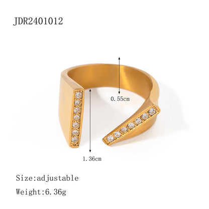 Wholesale Jewelry IG Style Simple Style Geometric 304 Stainless Steel Zircon 18K Gold Plated Asymmetrical Inlay Open Rings