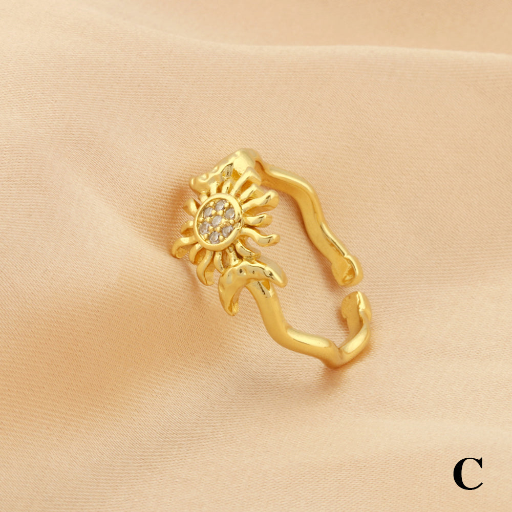 Retro Simple Style Clouds Sun Butterfly Copper Plating Inlay Zircon 18k Gold Plated Open Rings