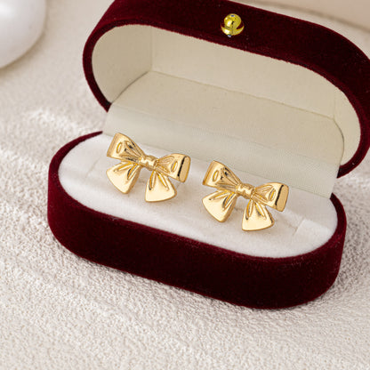 2 Pieces Romantic Shiny Bow Knot Plating Alloy 14K Gold Plated Ear Studs