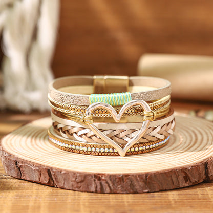 Casual Bohemian Heart Shape Criss Cross Layered Women's Bracelets