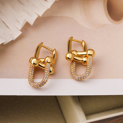 Aogu European And American Ins Niche Copper Gold Plated Inlaid Zircon Geometric Earrings Female Affordable Luxury Fashion High-grade All-match Earrings