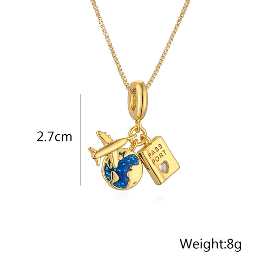 Vacation Streetwear Earth Airplane Copper 18k Gold Plated Zircon Pendant Necklace In Bulk