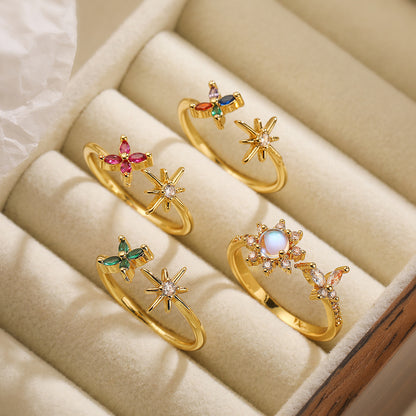 Simple Style Flower Copper 18k Gold Plated Zircon Open Rings In Bulk