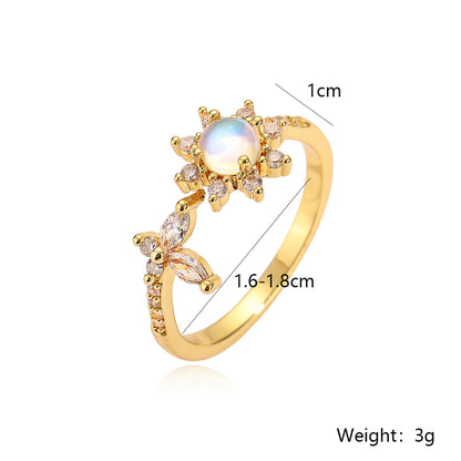 Simple Style Flower Copper 18k Gold Plated Zircon Open Rings In Bulk