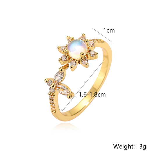 Simple Style Flower Copper 18k Gold Plated Zircon Open Rings In Bulk