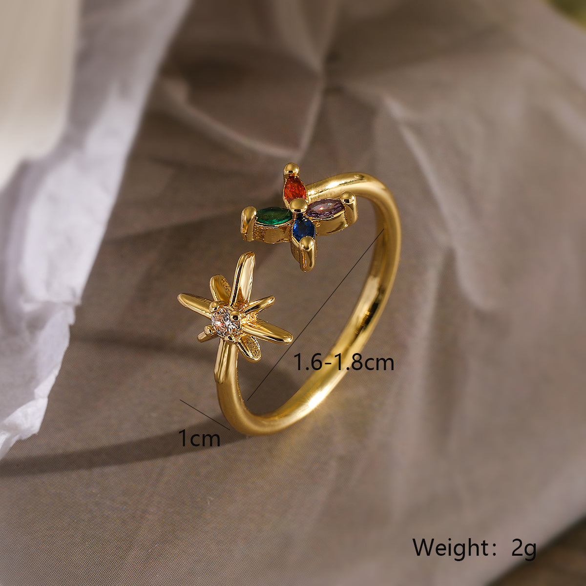 Simple Style Flower Copper 18k Gold Plated Zircon Open Rings In Bulk