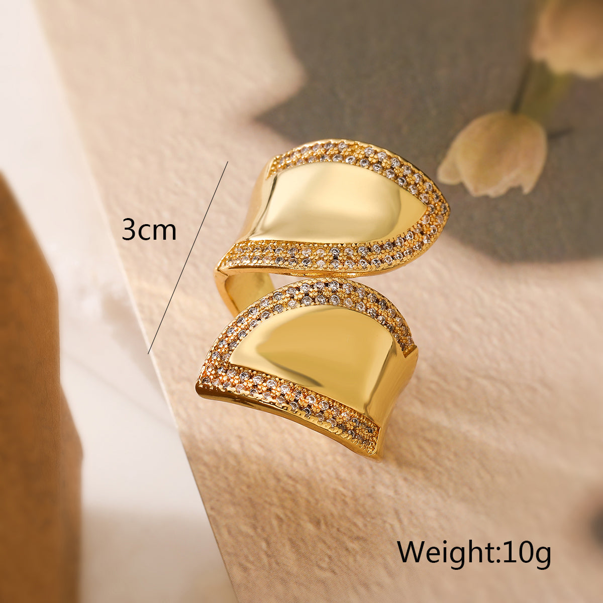 Wholesale Exaggerated Simple Style Geometric Solid Color Copper Inlay 18K Gold Plated Zircon Open Rings