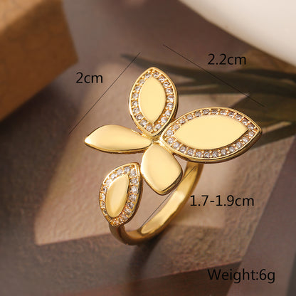 Wholesale Exaggerated Simple Style Geometric Solid Color Copper Inlay 18K Gold Plated Zircon Open Rings