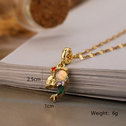 Cute Simple Style Commute Mermaid Copper Plating Inlay Zircon 18k Gold Plated Pendant Necklace