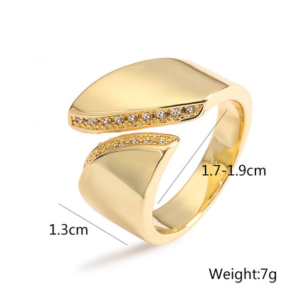 Wholesale Simple Style Geometric Solid Color Copper Inlay 18K Gold Plated Zircon Open Rings